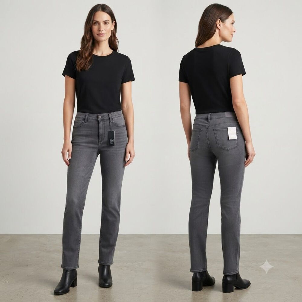 NYDJ for Chico's Flawless Contour Straight Leg Jeans Slate Gray 6